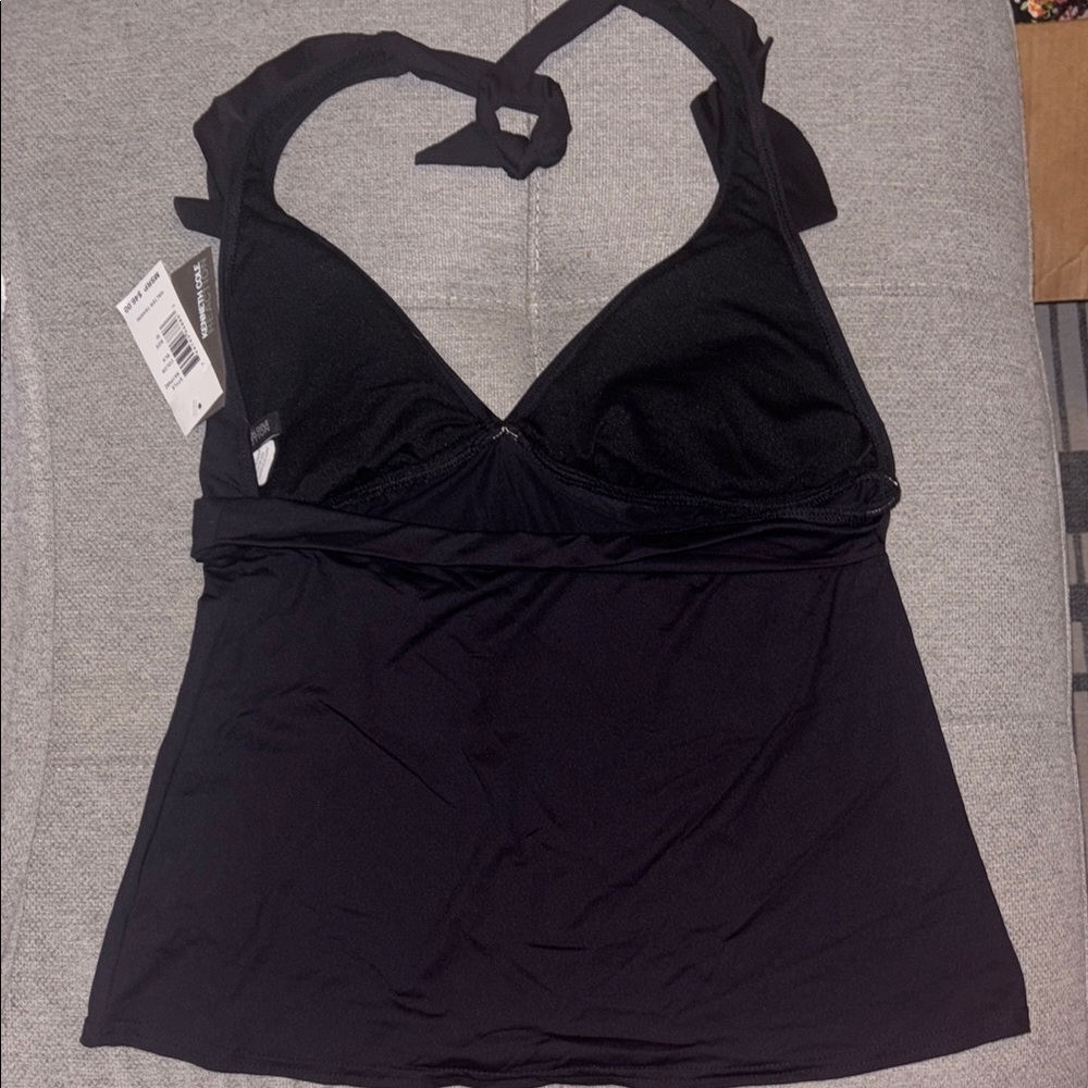 Kenneth Cole Reaction: Black Tankini Top - Halter Ruffle & Bow Detail Medium